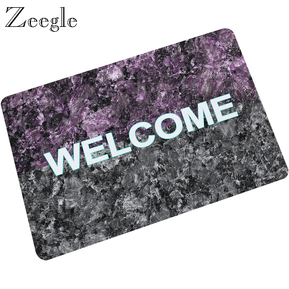 Zeegle Doormat Floor Mat Carpet Absorbent Bathroom Doormat Rubber Waterproof Shower Mat Marble Printed Welcome Outdoor Door Mat