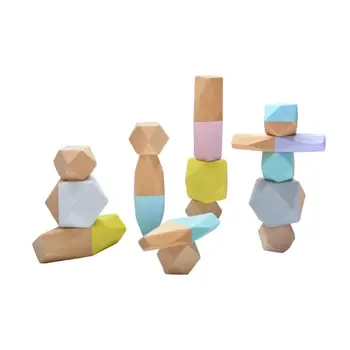 

15Pcs Children Wooden Colored Stone Stacking Game Building Block Educational Toy L4MC