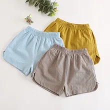 Новинка года; сезон лето; стильная детская одежда в Корейском стиле; Свободные повседневные брюки с боковыми карманами; однотонные льняные шорты средней посадки