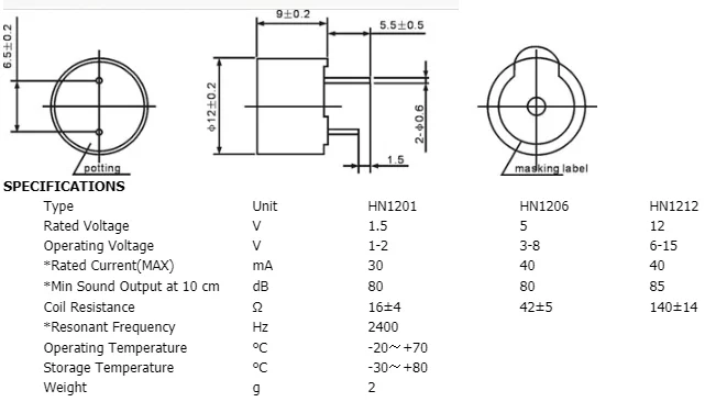 KC 1201 1206 12mm assive integrated buzzer electromagnetic passive integrated 42 16 euro buzzer 1.5-5V 2K 4K Hz 16R 42R 12095