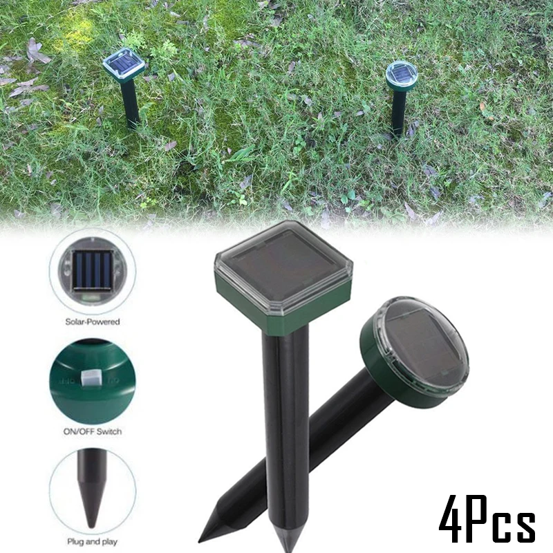 

4pcs Ultrasonic Solar Power Mouse Repeller Outdoor Garden Mole Rat Rodent LED Repeller for Outdoor Lamp