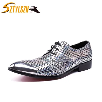 

Fashion Luxury Business Office Men Dress Shoes Man Fish Scales Leather Shoes Wedding Shoe Social Sapato Male Flats Loafers Shoes