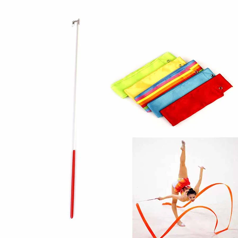 Colorful 6m Ballet Ribbon Gym Art Rhythmic Gymnastics Dance Ribbon Stick Streamer Twirling Rod Stick For Gym Training