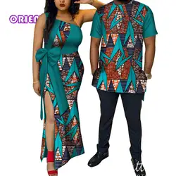 В африканском стиле Одежда для пар Для женщин одежда мужская рубашка Базен Riche Африканский принт на одно плечо Вечеринка платья футболки