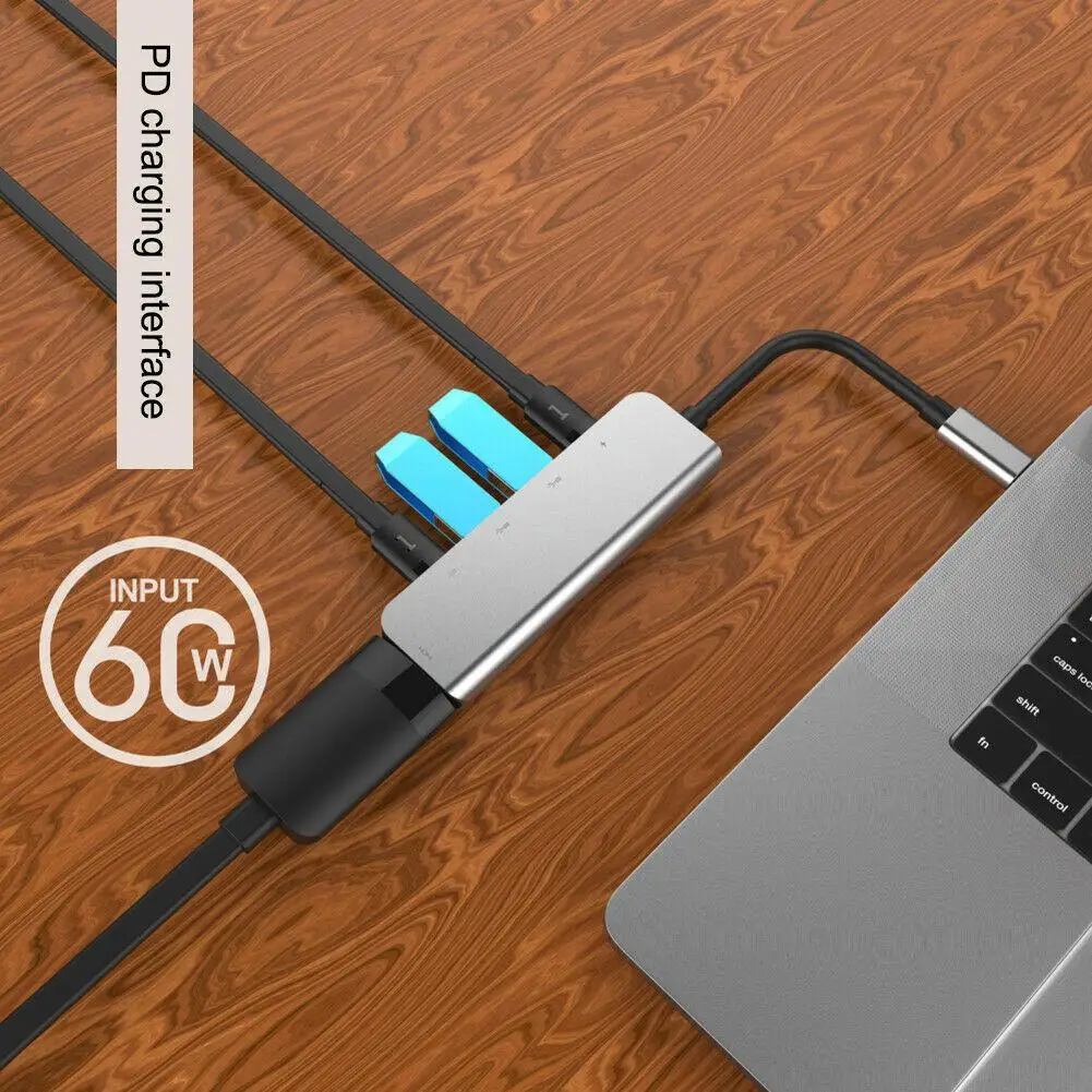 Портативный, из алюминиевого сплава 5 в 1 4K HD type-C к HDMI USB PD переходник адаптер для телефона PC IPHONE 11/11 PRO/11 PRO MAX