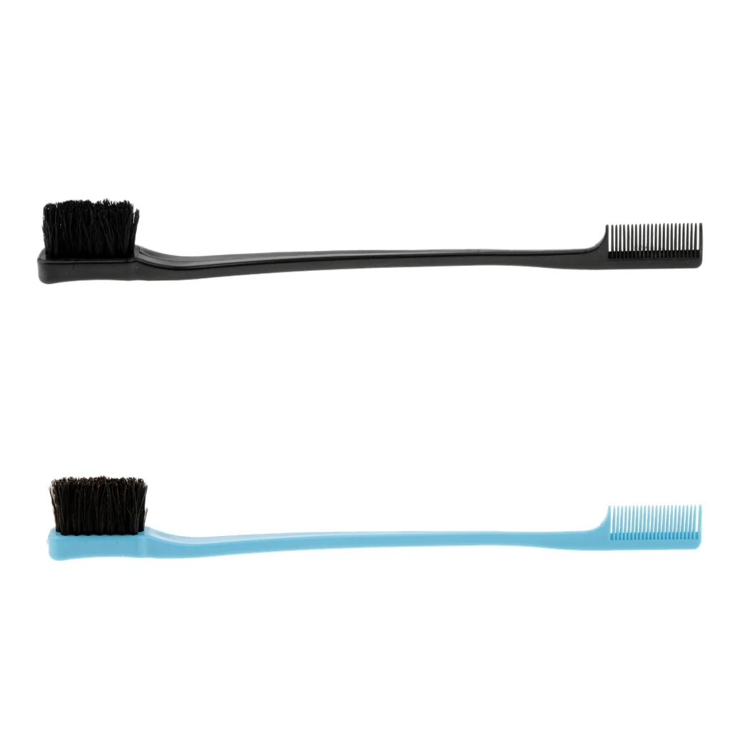 2x Double Sided Edge Brush Comb Edge Control Travel Hairbrush Black Blue