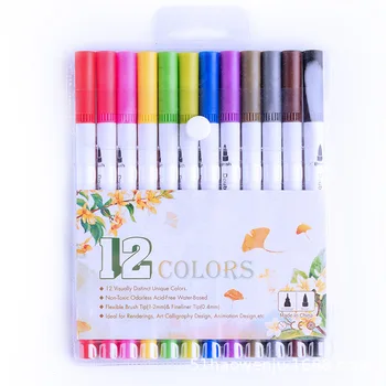 

12pcs/set Water color brush Double-Headed Marker Art paint brushes for acrylic painting Drawing Water-color pen school supplies