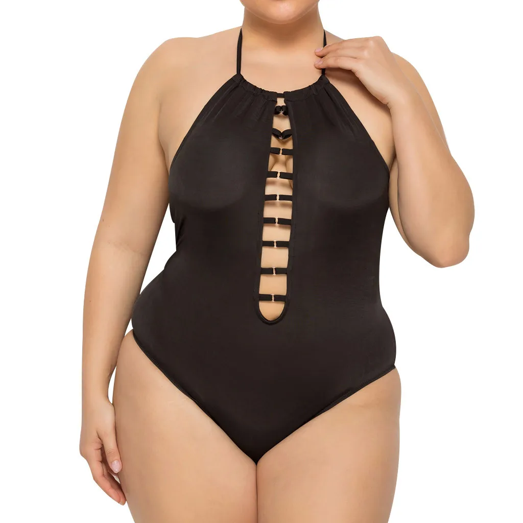 

JAYCOSIN Solid Bikini Sexy Swimsuit Halter Swimwear Plus Size Swimwear Women Tankini Sets Hollow Swimsuits Bikini Woman Big Size