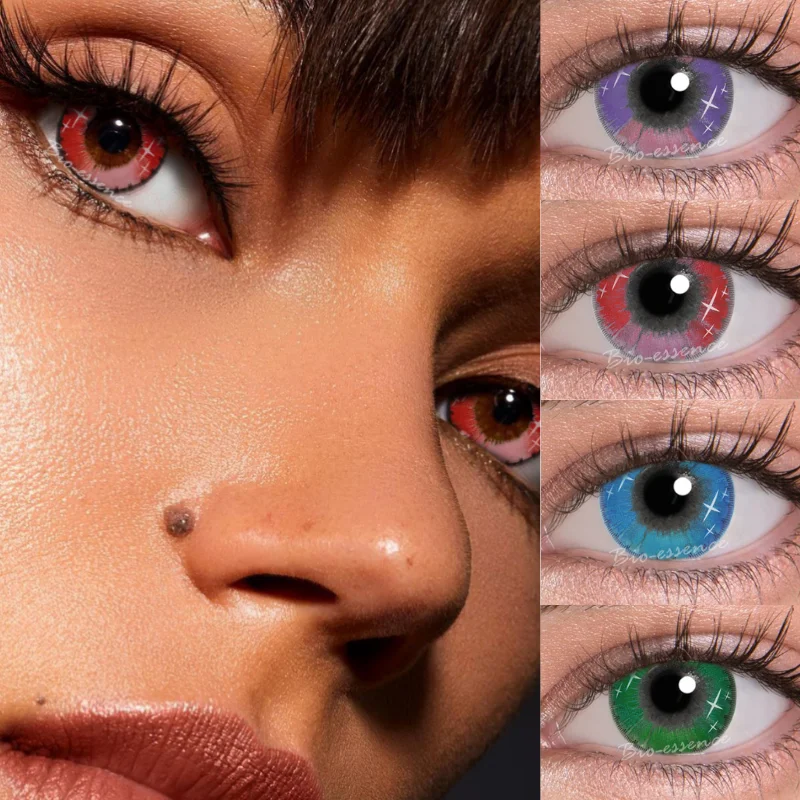 2 uds. (1 par) de lentes de contacto para Cosplay, lentillas de Color azul, rojo, verde, gafas púrpura