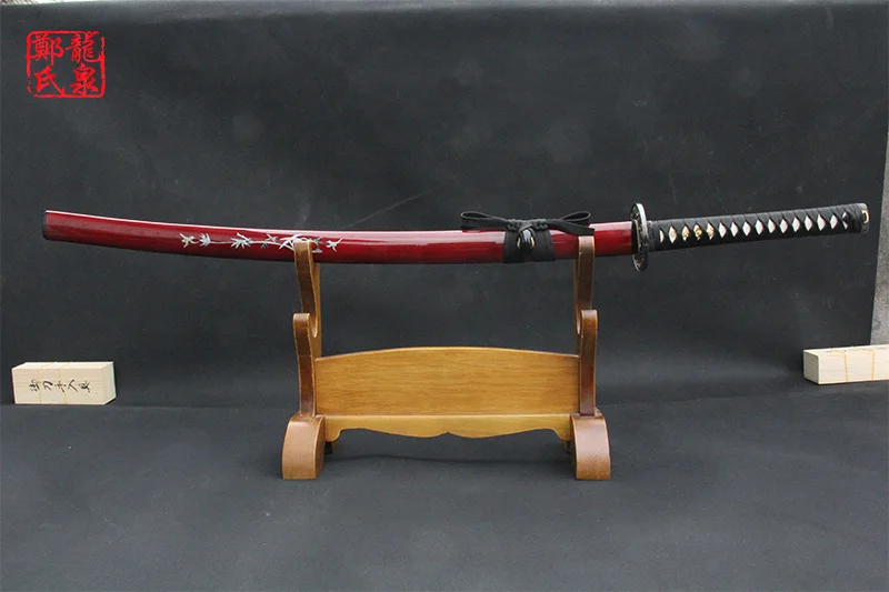 Мечи-катаны японский самурайский 104 см 1045 углеродистая сталь Полный Тан качество Красная оболочка дисплей Нож Металл ручной работы ремесло - Цвет: 1045 carbon steel