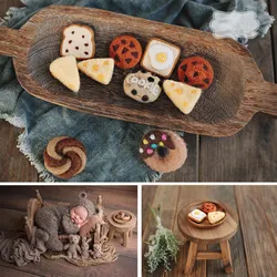 Accessoires de photographie de nouveau né en feutre de laine, Biscuits, pain, fromage, beignets, accessoires Photo de bébé, Dessert, arrière plan de Table basse 
