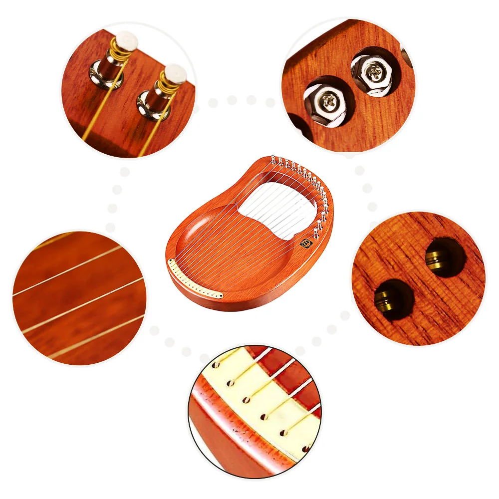 Walter.t 16-String Wooden Lyre Harp Metal Strings Mahogany Solid Wood String Instrument with Carry Bag Tuning Wrench String WH16