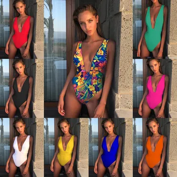 

WOMAIL Summer Printed Design Polyester Material Underwear Sexy Bodysuit Fashion V-Neck Female 19MAR27