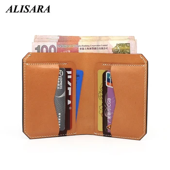 

Men Short Wallets First Layer Cow Leather Handmade Luxury Simple Bifold Wallet Casual Male Clutch Wallets Card Purses Money Bag
