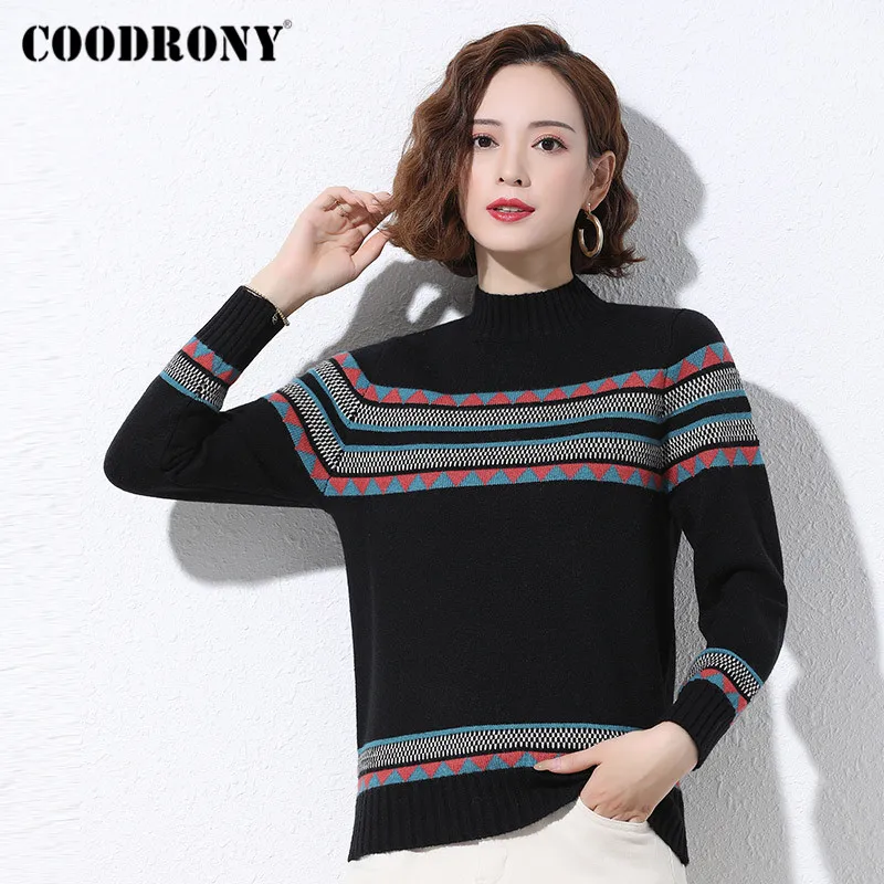 

COODRONY Brand Autumn Winter Streetwear Soft Women 2020 Geometric Sweater Christmas Simple Knitted Turtlneck Female Jumper W1200