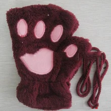 Women Cute Cat Claw Paw Plush Mittens Warm Soft Plush Short Fingerless Fluffy Bear Cat Gloves Costume Half Finger Black Beige
