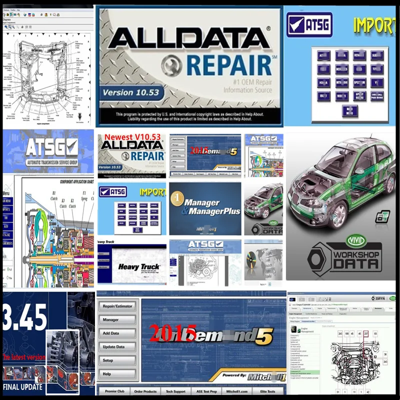 2020 todos os dados do software alldata 10.53 mit do reparo do automóvel -- software 2015v vívido da oficina de chell od5 atsg 24in1 1tb hdd usb3.0