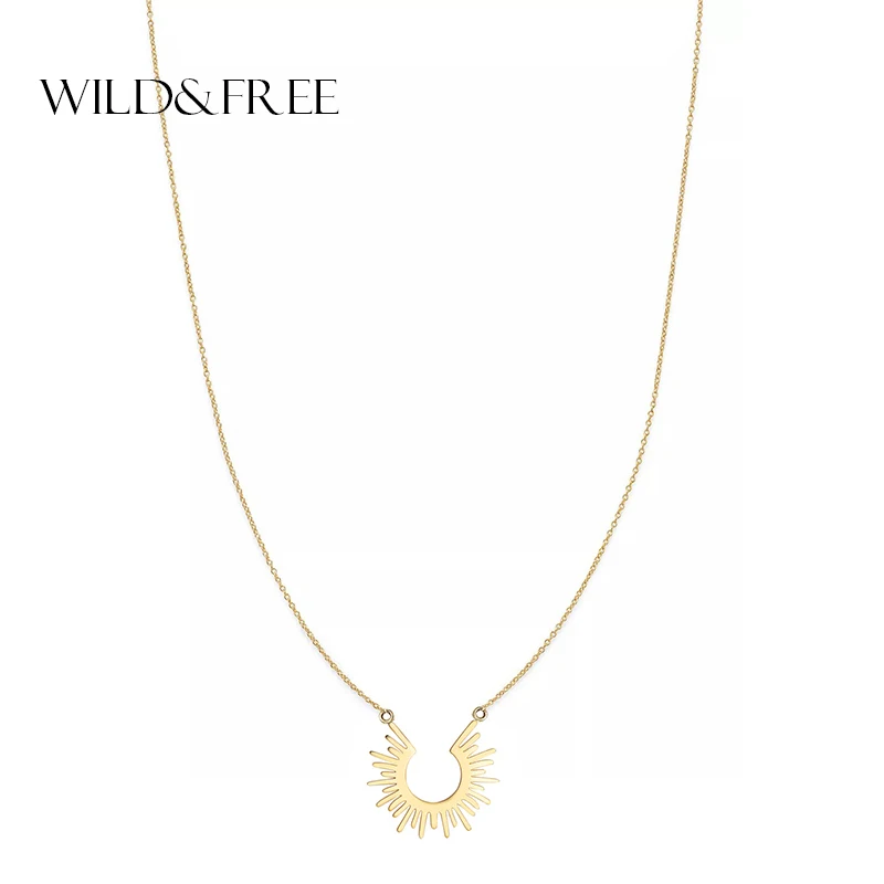 Stainless Steel Jewelry Geometric Pendant Necklace For Women Gold Plated Half Circle Spiked - Image 5