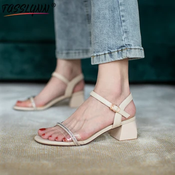 

TASSLYNN 2020 Microfiber PU Women Sandals Sweet Crystal High Heels Sandals PVC Sandals Sexy High Heels Party Club Shoes Woman