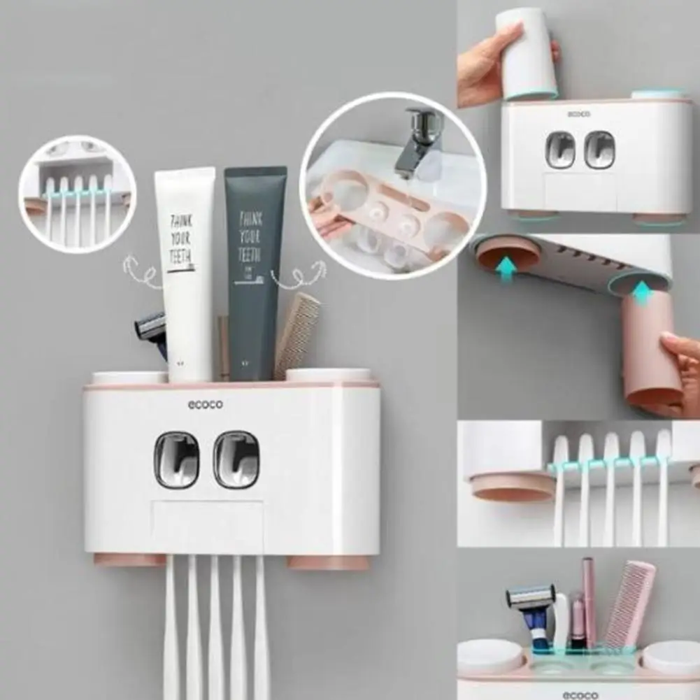 

Fully Automatic Suction Cup Style Toothpaste Squeezer Toothbrush Holder Cups Set for Family