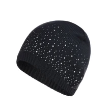 Зимняя теплая вязаная вязанная крючком шерстяная шапка для женщин череп стразы шапочка шапка, вязаная шапка-носок Лыжная Шапка(темно-серый