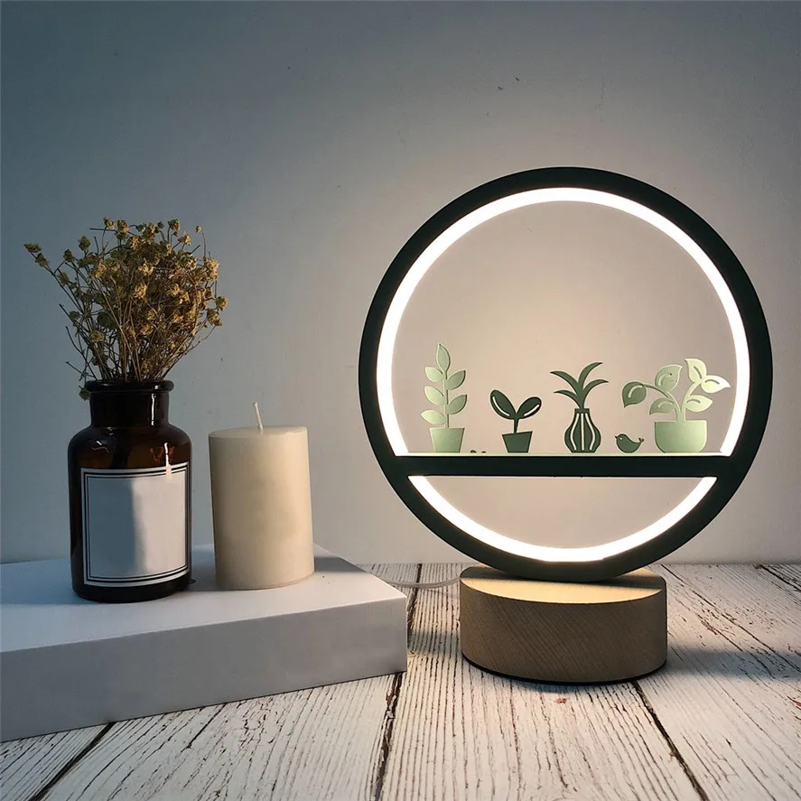 

New Home Decorations Creative Craft Decoration Wooden Lamp 1PC led Light Bedroom Decor Night Light Table Lamp 0828#30