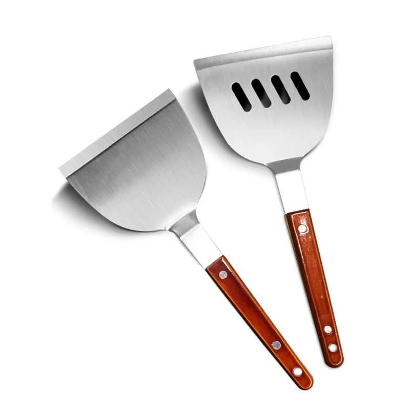 1 PCs Stainless Steel Pancake Scraper Turner Steak Spatula Grill Fried Meat Pizza Shovel with Wooden Handle BBQ Kitchen Tools