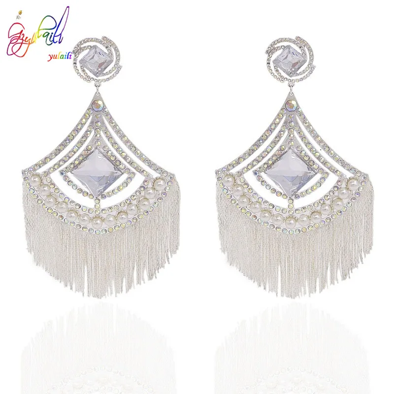 Yulaili новейшая мода роскошный кристалл имитация жемчуга Серьги с большими кисточками для женщин Свадебные украшения подарки