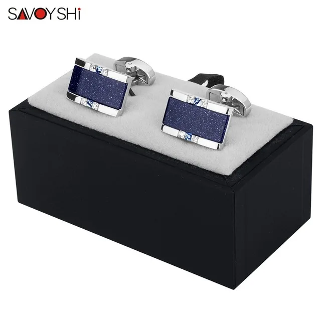 Cufflinks with box B SAVOYSHI низкая клавиша роскошный звездный камень запонки мужские рубашки брендовые манжеты пуговицы высокого качества Квадратные запонки подарок мужские ювелирные изделия - Окраска металла: Cufflinks with box B