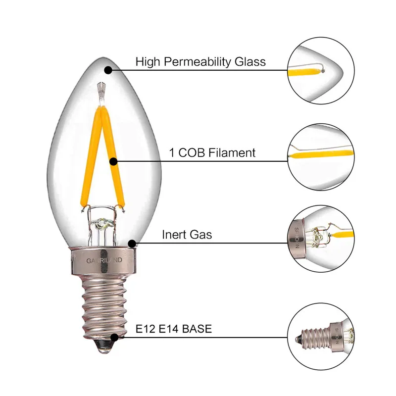 E12/14 Маленький Винт отверстие светодиодный светильник Эдисона C7 Свеча лампа кристалл лампа теплый белый теплый желтый ночник источник света