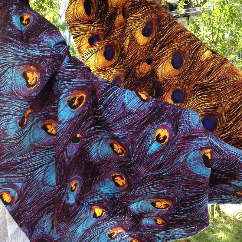 Cotton Spandex Japan Kimono Peacock Print Fabric,Diy Japanese Retro Apparel Sewing Robe Dress Stretch Tissu Cloth Material