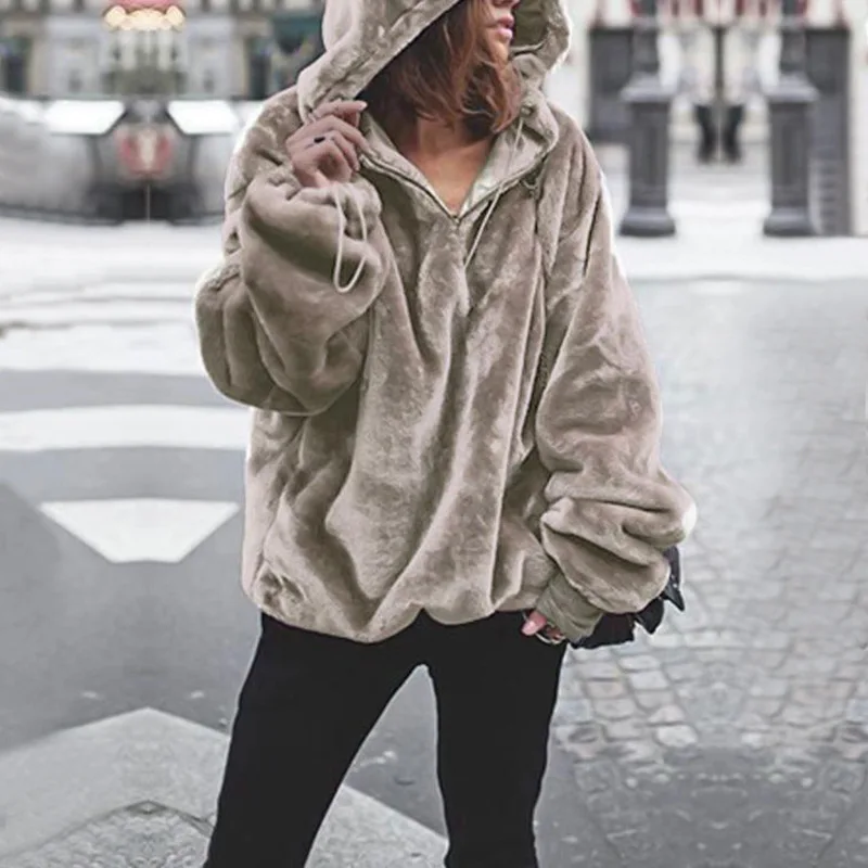 light brown Hoodies Нерегулярные толстовки женские меховые осенние пушистые худи модные с длинным рукавом зимние женские толстовки пуловеры серые KDR72 - Цвет: light brown Hoodies