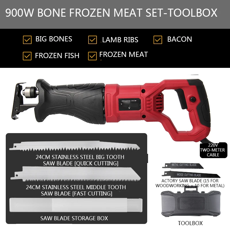 Household Small Hand-Held Bone Cutter Ribs Meat Cutting Machine 220V  Electric Bone Sawing Machine Chain Saw Cutting Tool