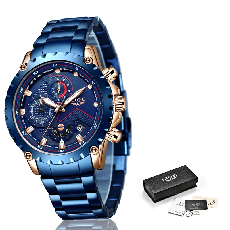 Lige Creative Design Watches Men Luxury Quartz Wristwatch With Stainless Steel Chronograph Spo-6