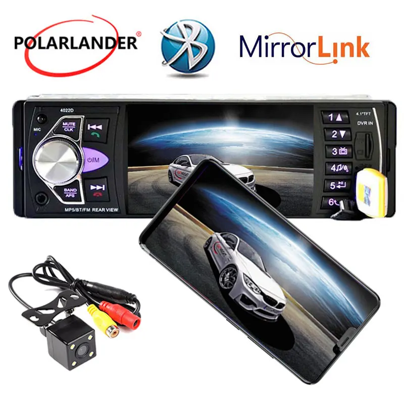 Авторадио MP5 Аудио автомобильное радио Зеркало Ссылка 4,1 дюймов 1 DIN FM TF USB SD Bluetooth 4,0 радио кассетный плеер красочные огни HD
