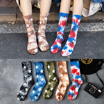 

socks lovers with tie-dye terry socks her red star street basketball personality socks skateboard stockings