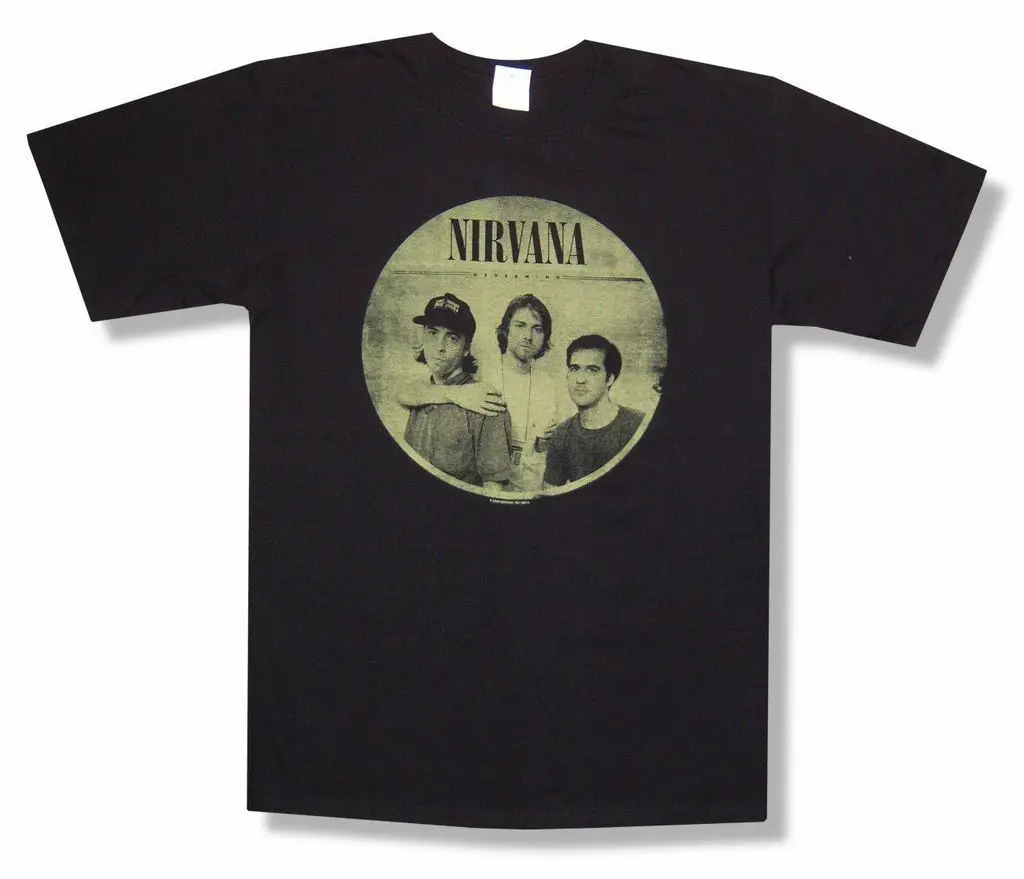 

Nirvana Distressed Circle Band Pic Black T Shirt New Official Kurt Dave