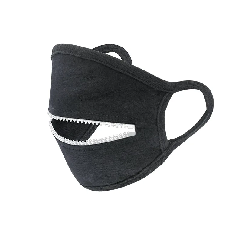 Fashion Black Cotton Mouth Mask With Zipper Adult Unisex Cotton Drinking Masks For Halloween Cosplay Cycling Camp Mascarillas