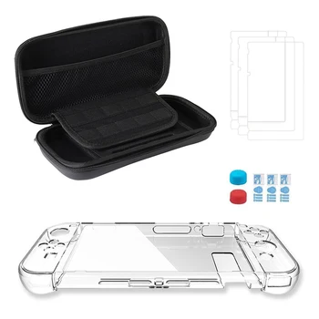 

5 in 1 Gamepad Protective Bag Transparent Case Grips Screen Films Guard Cleaning Cloth Protector Kit For Nintendo Switch Joy-Con