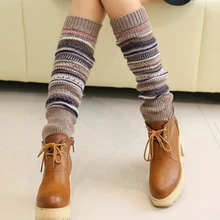 Женские зимние гетры элегантные ботфорты длинный вязаный шарф в стиле пэчворк красочные женские вязаные винтажные леггинсы шикарные