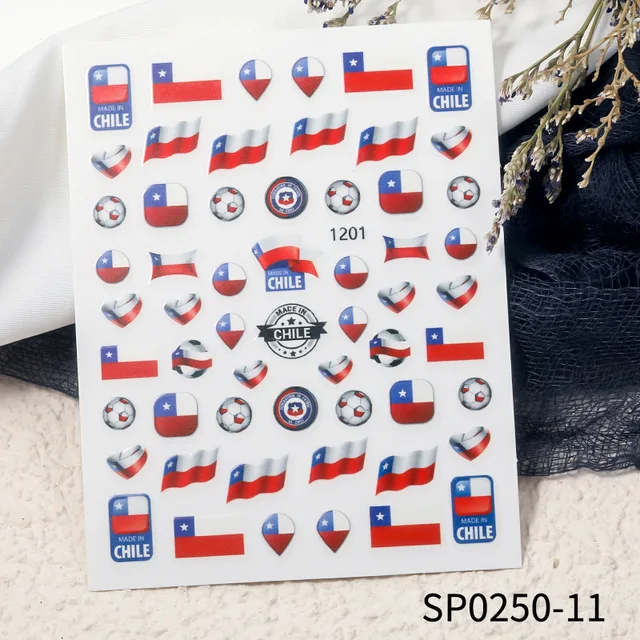 Fashion Adhesive World Cup Football Nail Decal Brazil Argentina Flag Nail Art Sticker 3D Manicure Decoration Accessories7.8x10cm SP0250-11