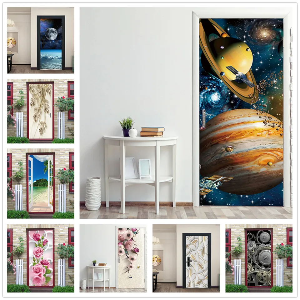 Самоклеящиеся обои из ПВХ для дверей 2 шт./компл. стикер космоса планеты