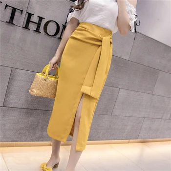 

Neophil 2020 Summer Asymmetrical Lace Up High Waist Midi Skirts Womens Sexy Split Wrap Skirt Office Lady Wear Longa Saia S9701