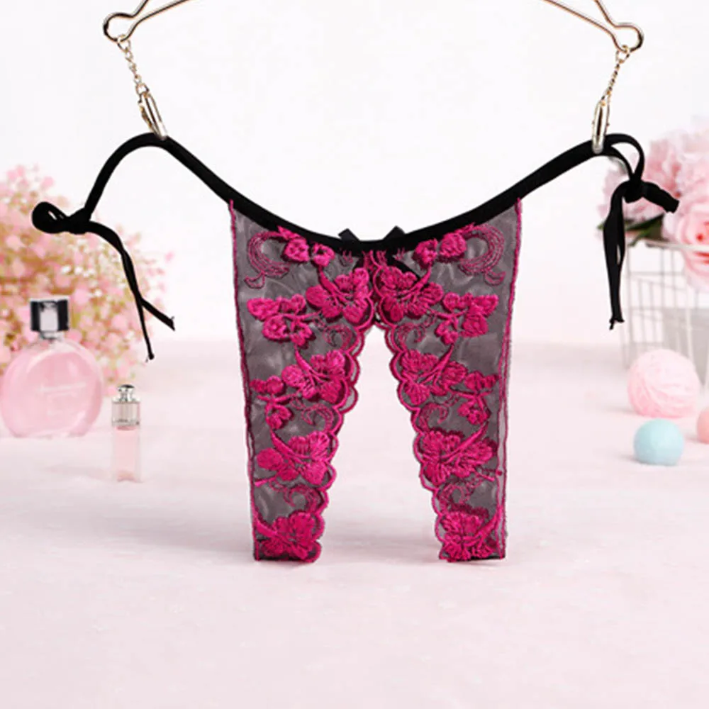 5 Colors Sexy Panties Women Crotchless Embroidered Straps Elastic Underwear T-pant Fashion High Quality Women's Panties