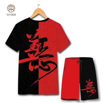tshirt and shorts Модная футболка с короткими рукавами в китайском стиле с креативным текстовым принтом летняя Новинка года, качественная мягкая удобная Роскошная футболка для мужчин, S-6XL - Цвет: tshirt and shorts