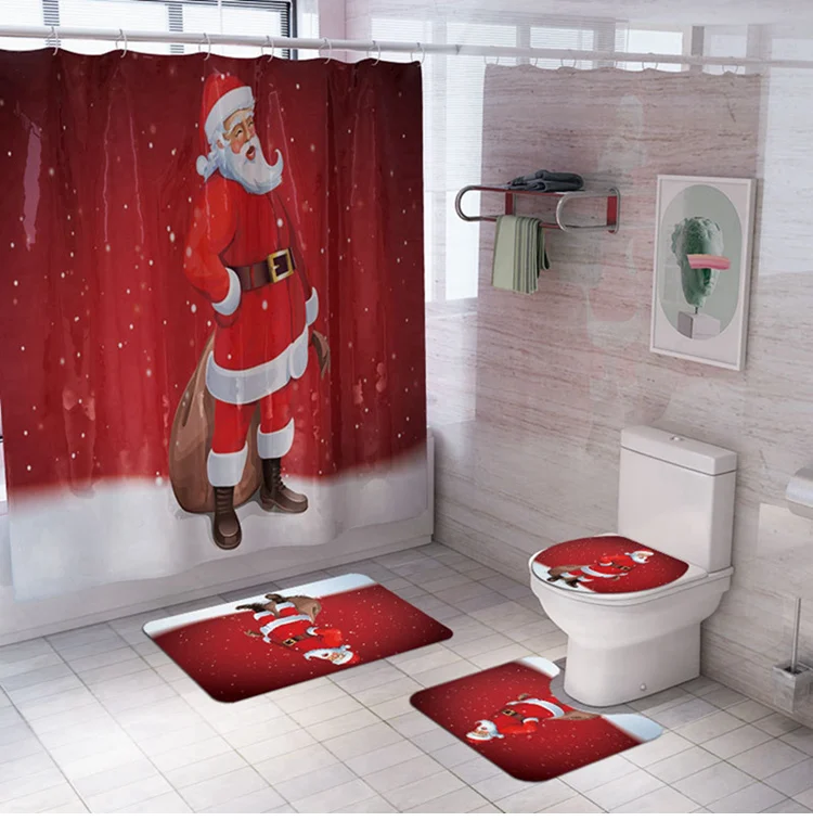 FENGRISE Santa Claus Curtain Rug Christmas Decoration For Home Bathroom Christmas Decor 2019 Navidad Ornament Gift New Year 2020