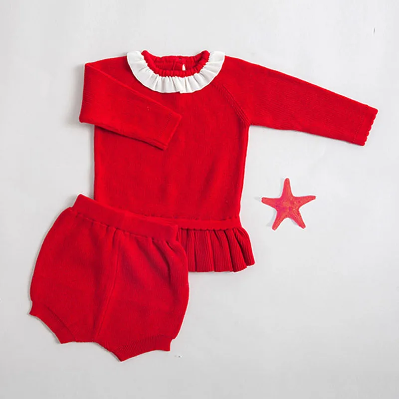 B91S04 Red Новинка года; сезон осень; комплекты одежды для малышей детский вязаный свитер для мальчиков и девочек кардиган+ шорты; костюм брендовый хлопковый комплект одежды для малышей - Цвет: B91S04 Red