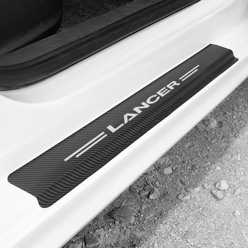 Защита для входа в дверь автомобиля для Mitsubishi Lancer, автомобильный порог, приветственная наклейка на педаль, Виниловая наклейка из углеродного волокна, автомобильный Стайлинг, 4 шт