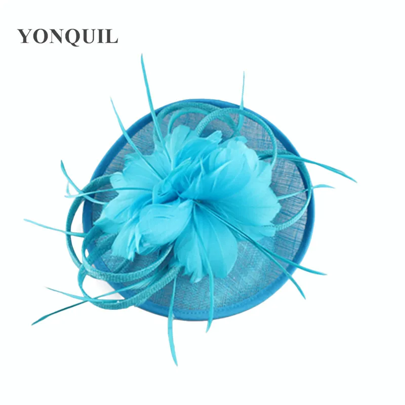 Бирюзовый хорошее с перьями и цветами церковь волос аксессуары Fascinator шляпа для элегантные женские винтажные случаю головной убор с повязкой на голову