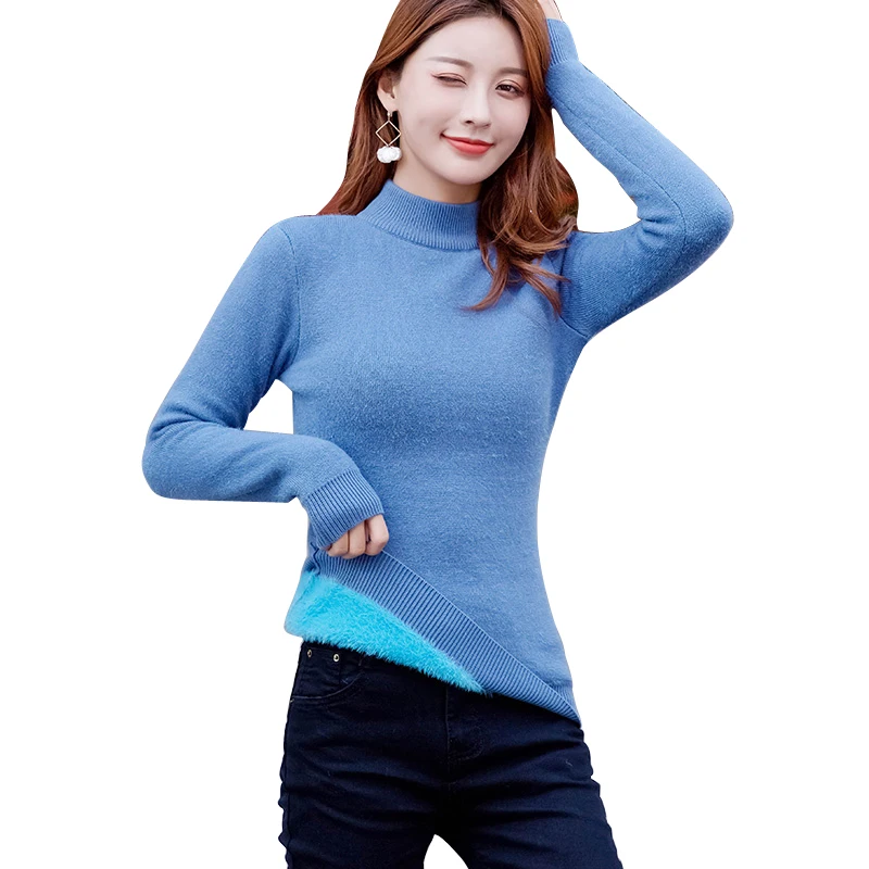 Womens Sweaters 2019 Winter Plus Velvet Tops Turtleneck Sweater Women Thicking Pullover Jumper Knitted Sweater Pull Femme